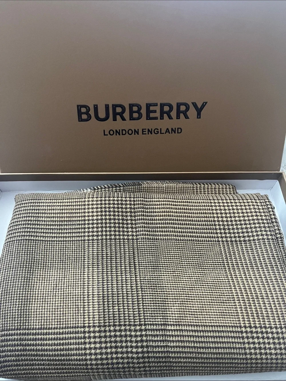 Burberry Men's Glen Plaid Scarf in Brown and Cream